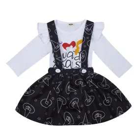 2 Pcs Set Halloween Baby Girl Letter Print Bodysuits And Hat Print Overalls Skirts