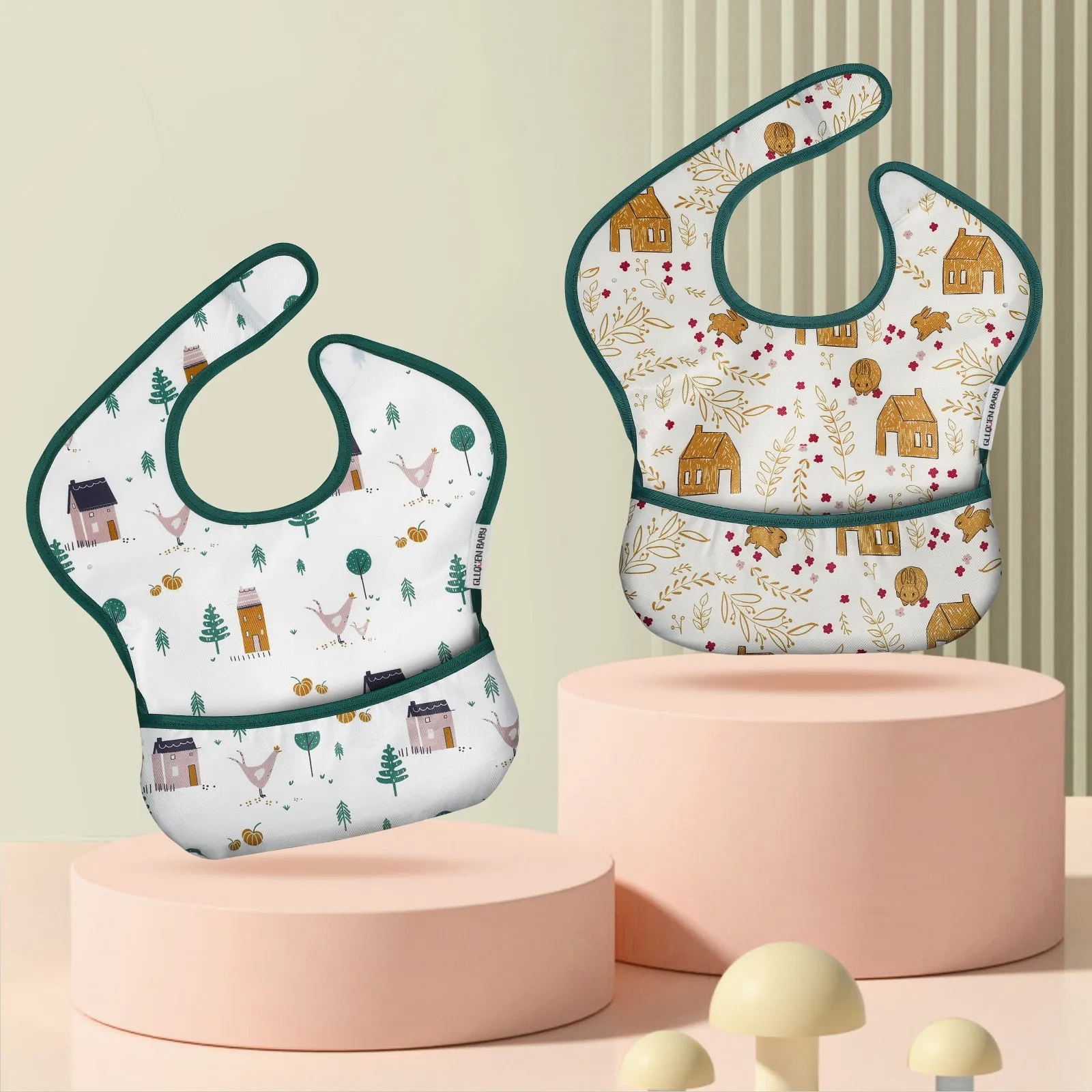2Pcs Waterproof Cartoon Bibs/Feeding Bibs for Baby