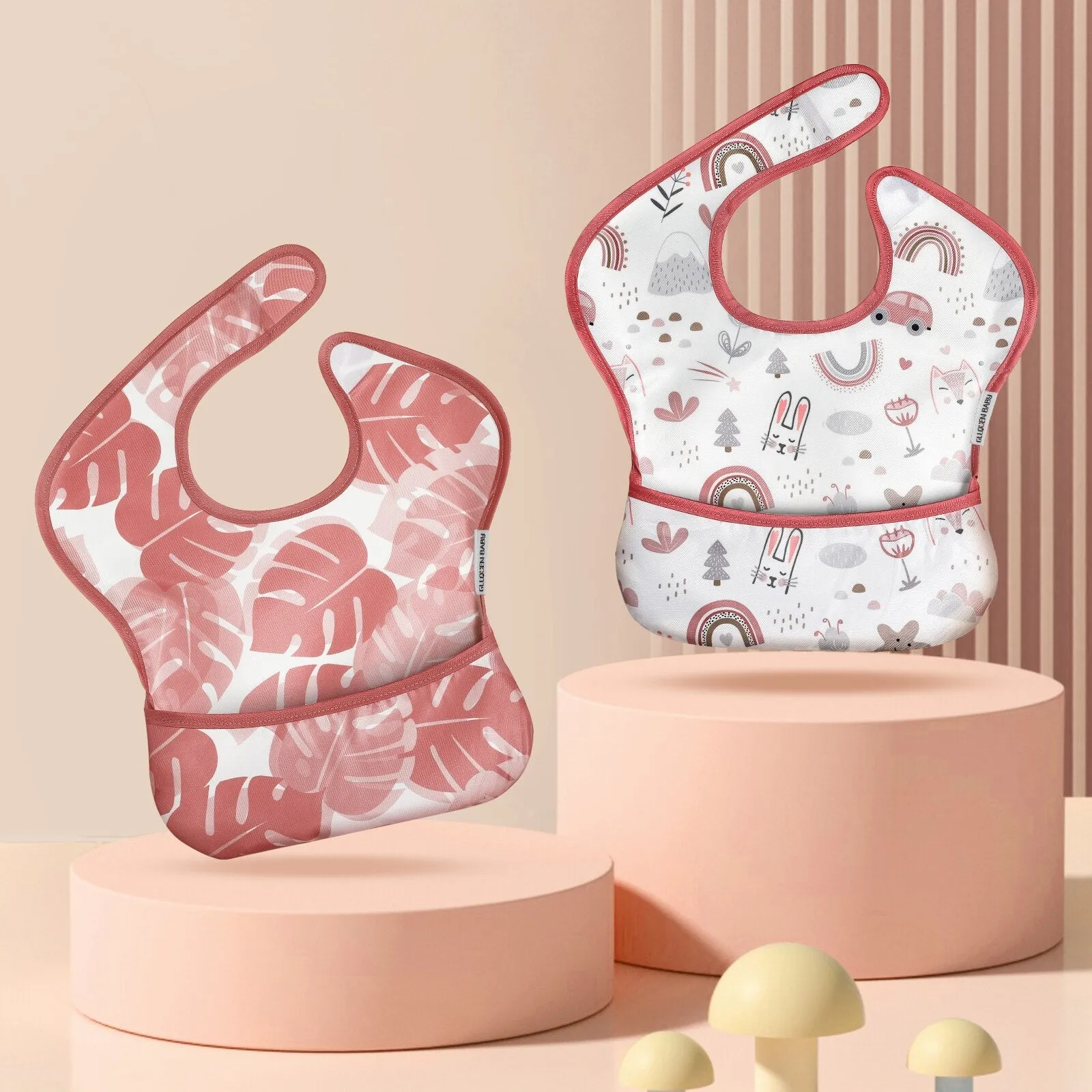 2Pcs Waterproof Cartoon Bibs/Feeding Bibs for Baby
