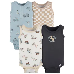 4-Pack Baby Boys Blue Bike Sleeveless Onesies® Bodysuits