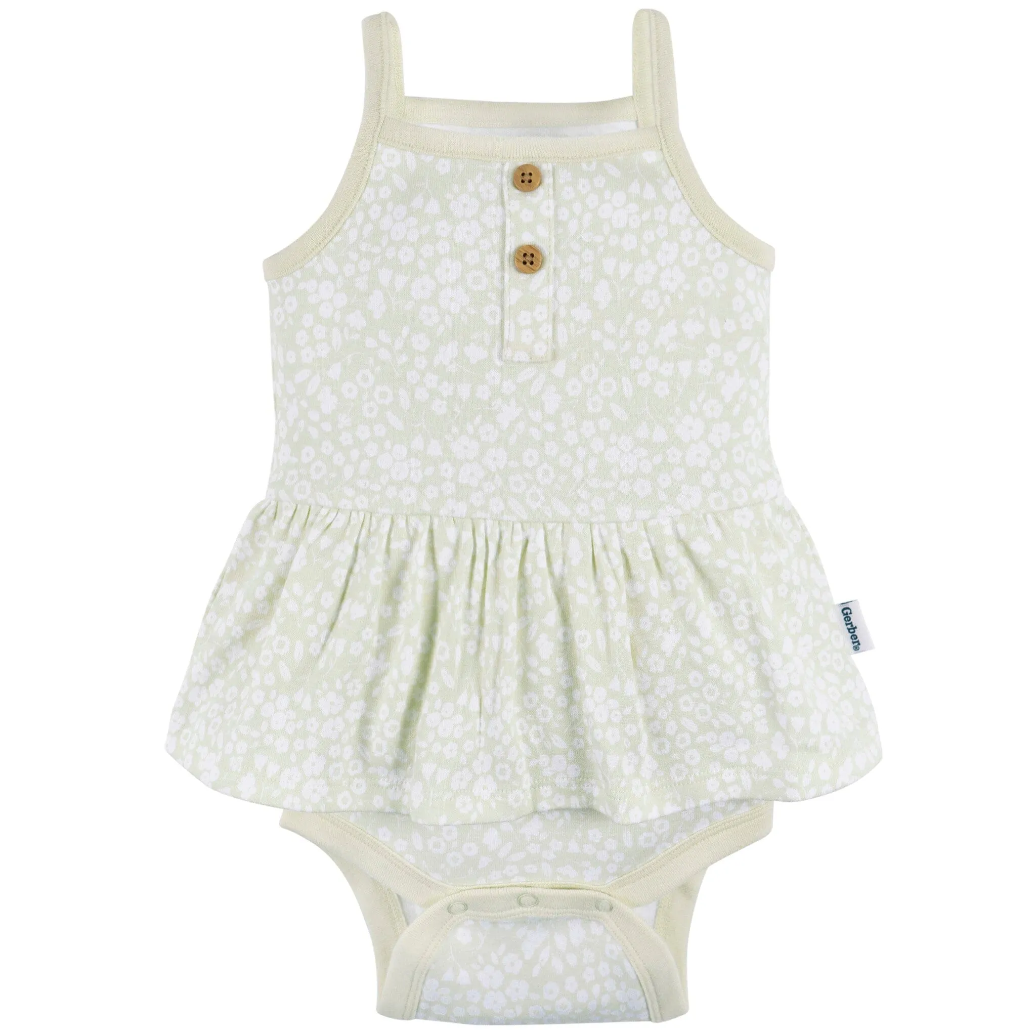 4-Pack Baby Girls Green Floral Sleeveless Onesies® Bodysuits