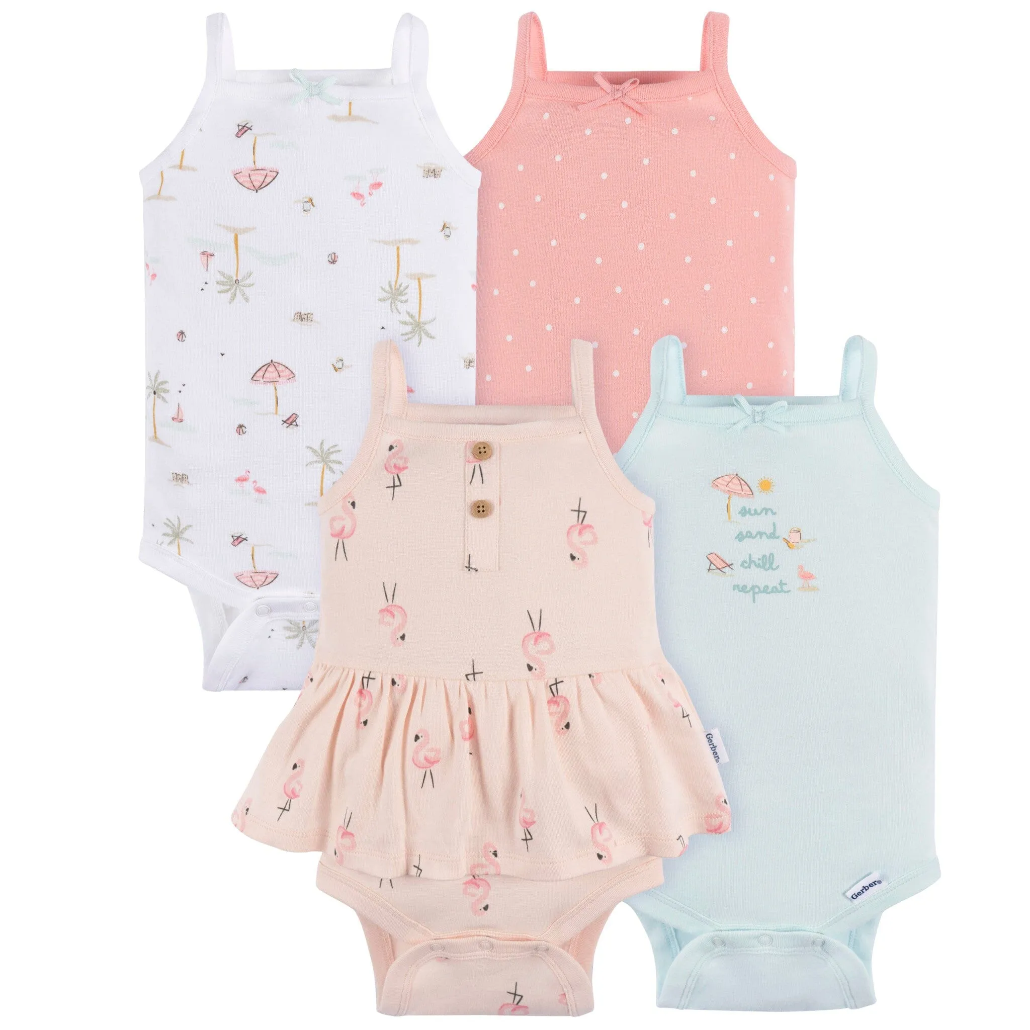 4-Pack Baby Girls Pink Flamingo Sleeveless Onesies® Bodysuits