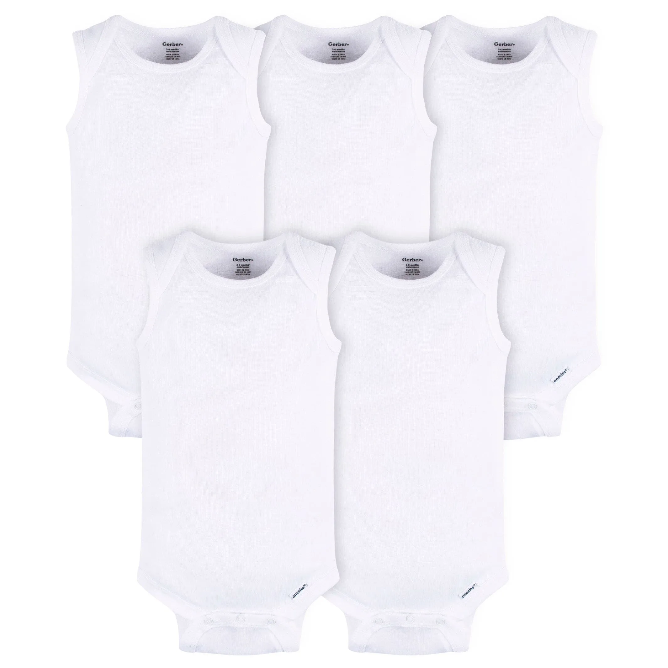 5- Baby Neutral White Sleeveless Onesies® Bodysuits