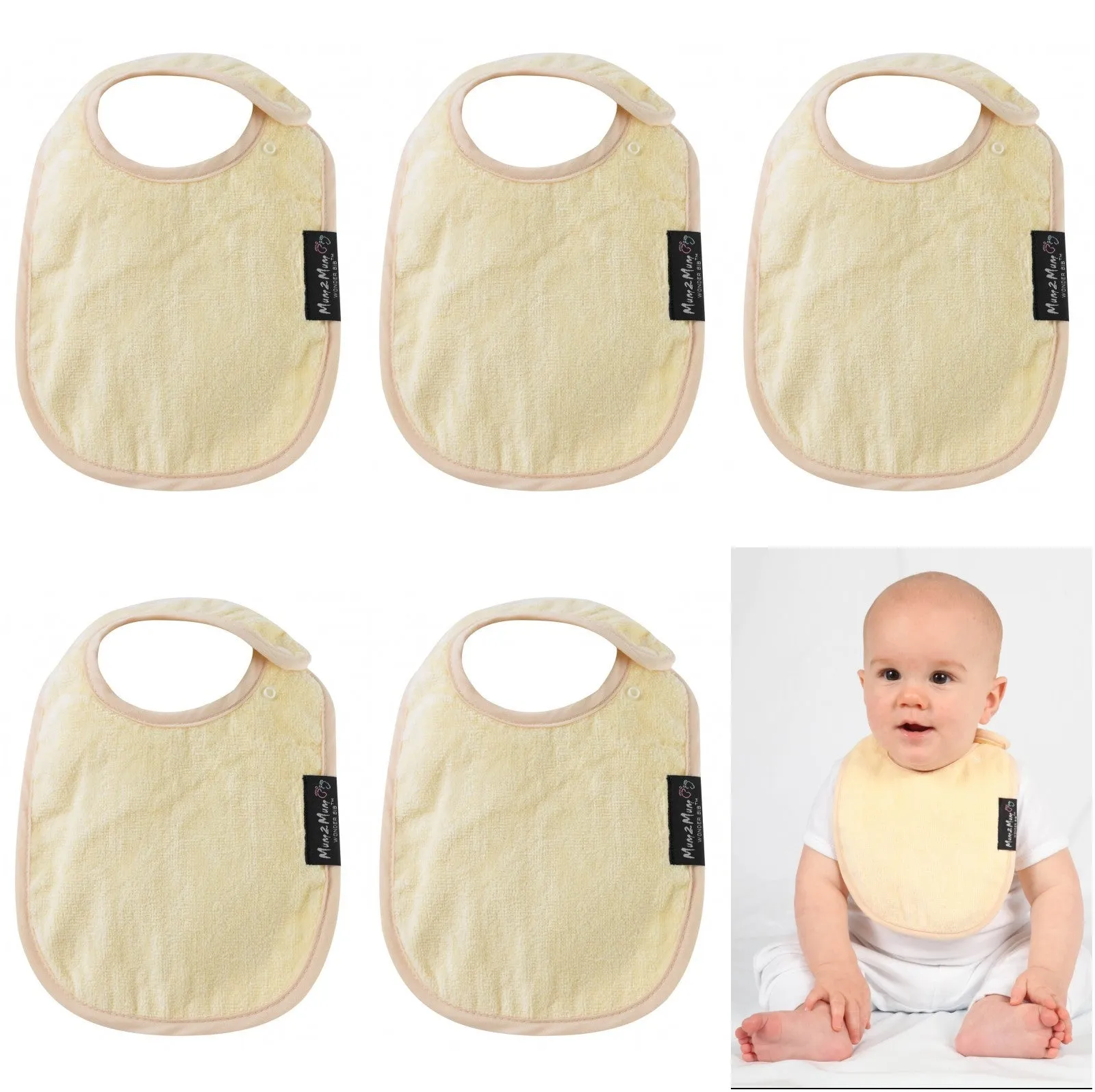 5 PACK - Mum 2 Mum Infant Wonder Bibs - ANY COLOURS