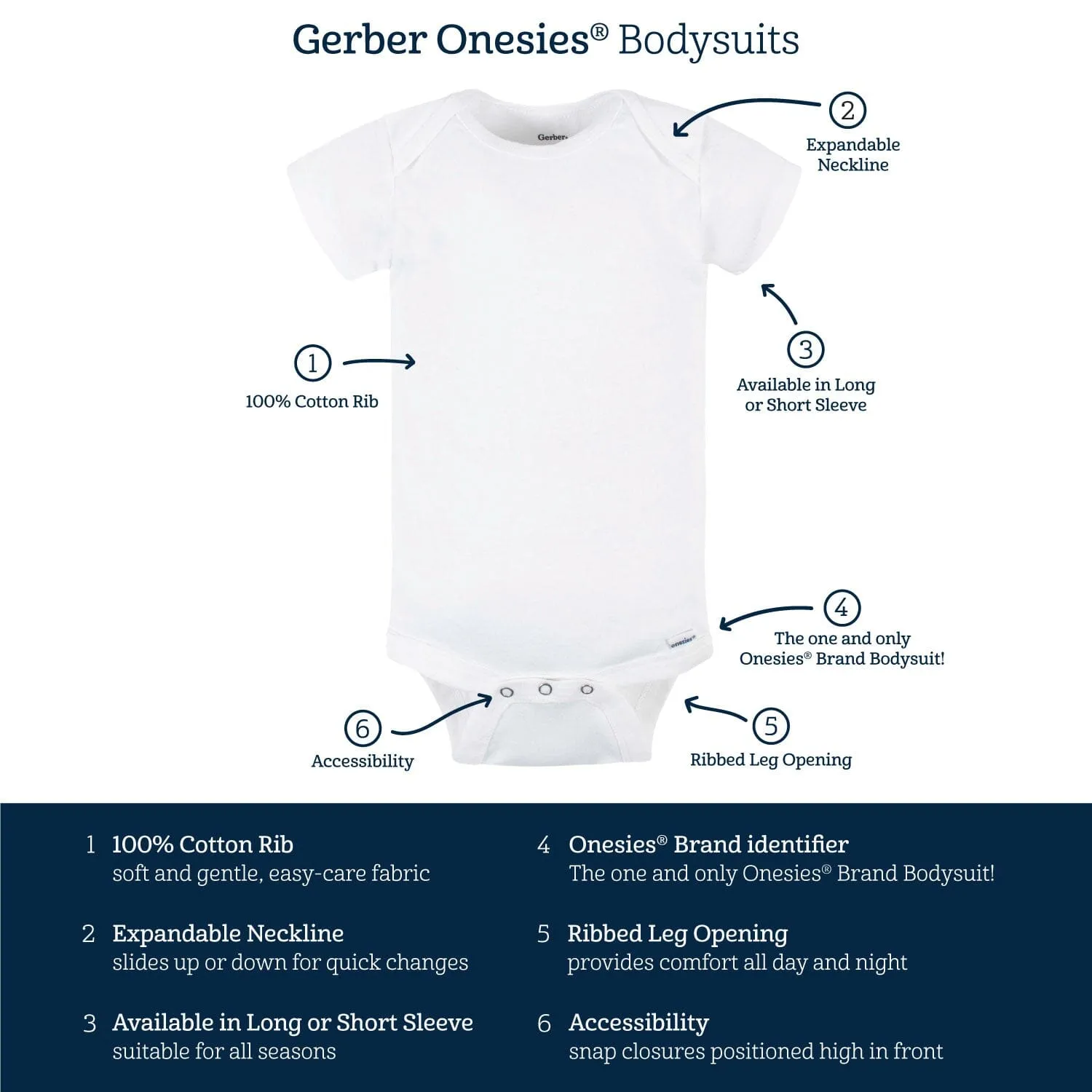 6-Pack Baby White Long-Sleeve Onesies® Bodysuits