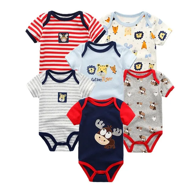 6 PCS/lot newborn   clothes O-neck 0-12M baby Jumpsuit 100% Cotton