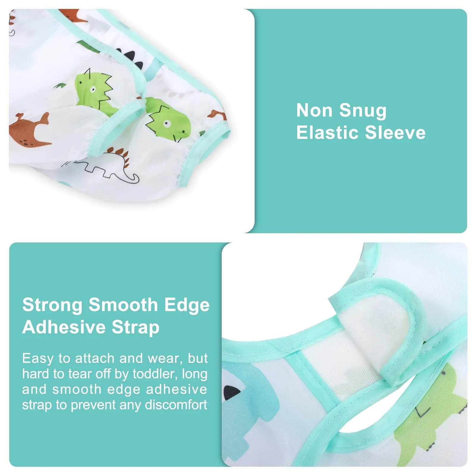 Accmor 5 Pack Long Sleeve Baby Bibs, Waterproof Sleeved Bib, Toddler Soft Bib for 6-36 Months Cactus/ Flamingo/Dinosaur/Pig/Elk Medium : 6-24 Months