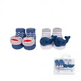 AFR Shark & Whale Face Blue & Grey 2 Pairs Rattle Socks Box 12641