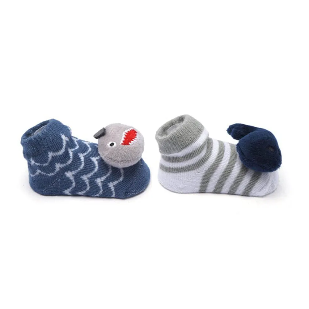 AFR Shark & Whale Face Blue & Grey 2 Pairs Rattle Socks Box 12641