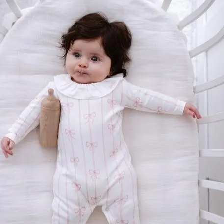 Atelier Babbi Pink Ribbon Footed Onesie