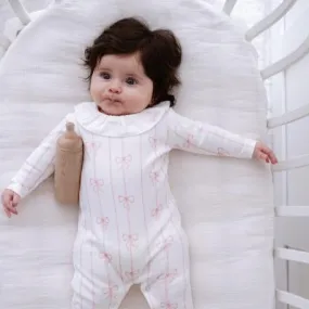 Atelier Babbi Pink Ribbon Footed Onesie
