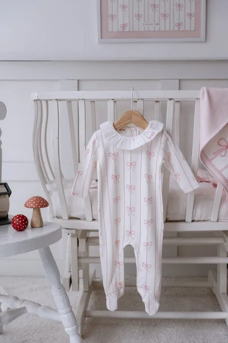 Atelier Babbi Pink Ribbon Footed Onesie