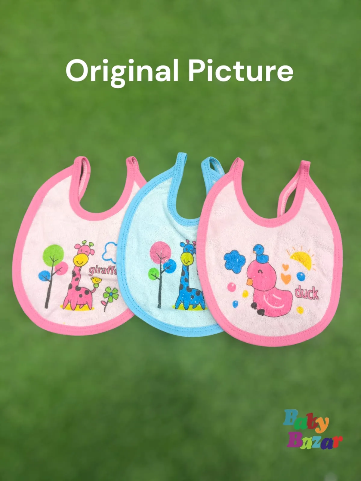 Baby Bazar Soft Cotton Bibs – 3 Pack | Waterproof & Adorable Baby Feeding Essentials