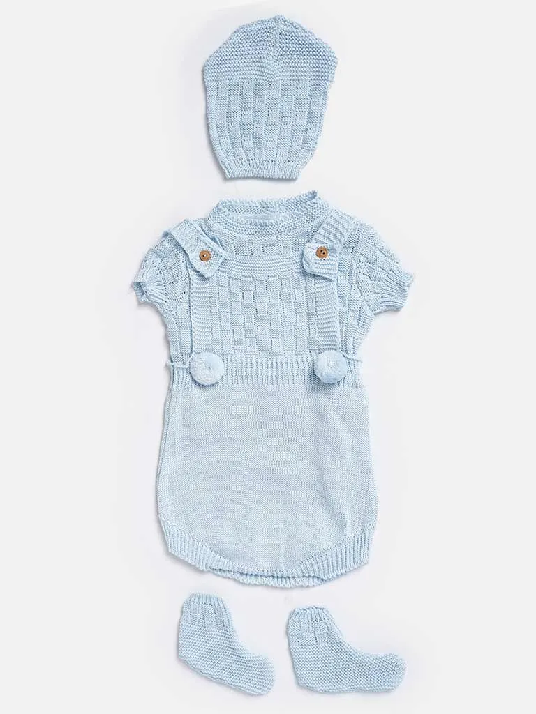Baby Boy 4-piece Checked Knitted Gift Box Set - Baby Blue