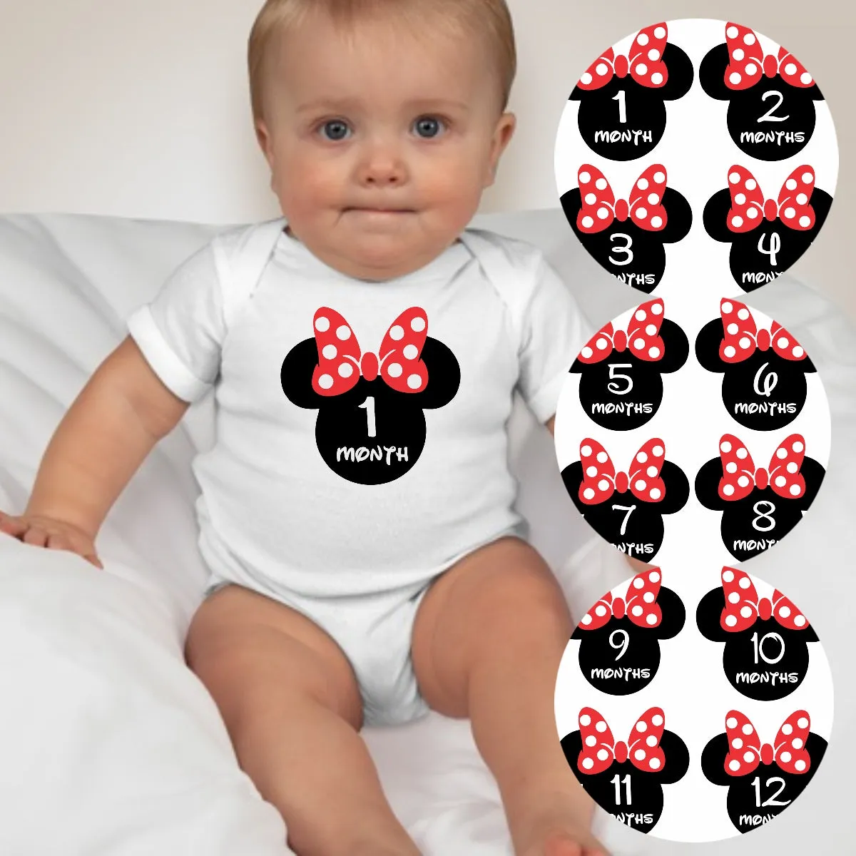 Baby Custom Monthly Onesies - Minnie Red