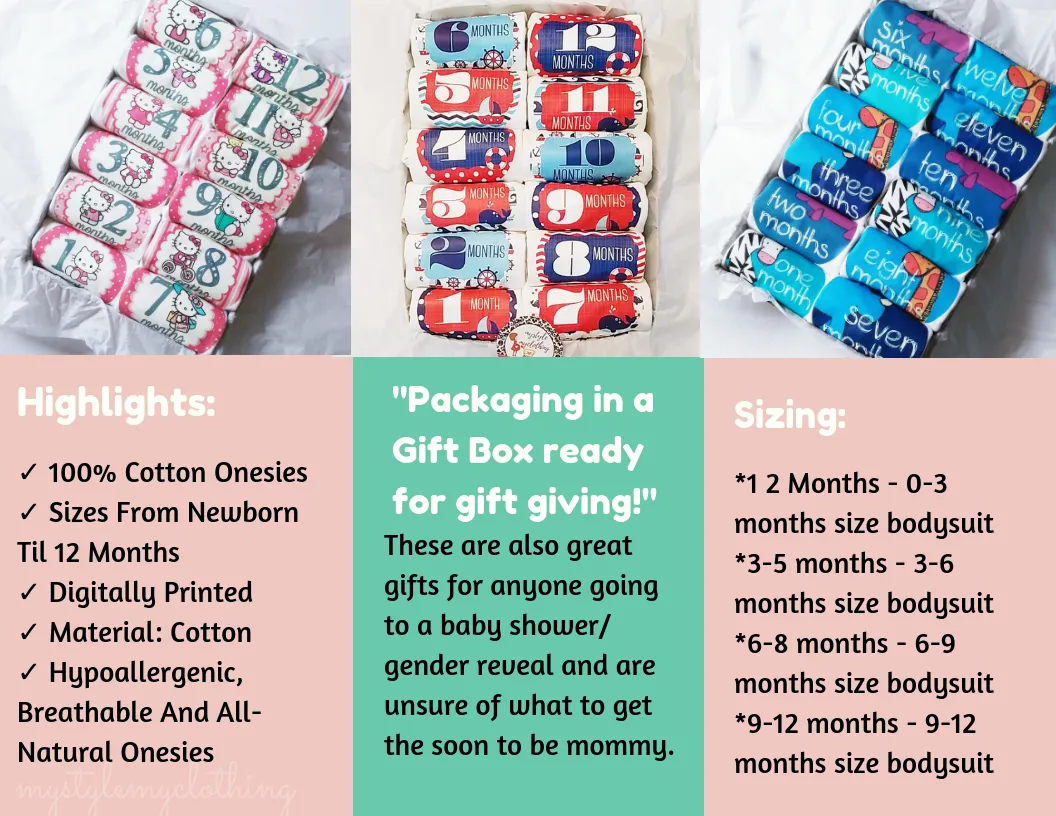 Baby Custom Monthly Onesies - Pattern Neckties