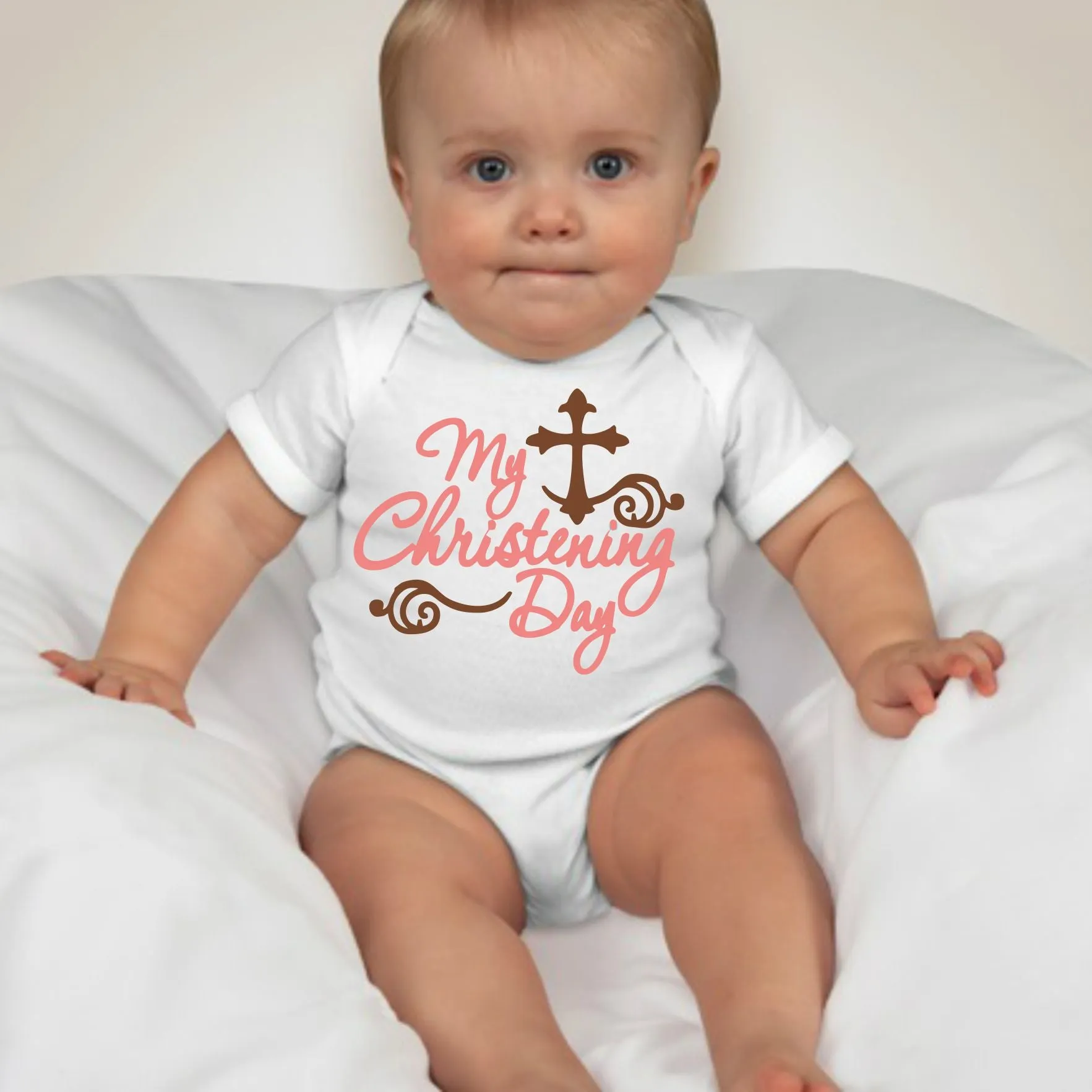 Baby Girl Christening Baptism Dedication Onesies - Pink Brown