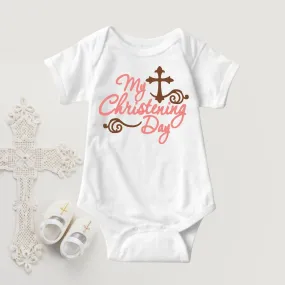 Baby Girl Christening Baptism Dedication Onesies - Pink Brown