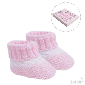 Baby Girls Pink & White Knitted Booties