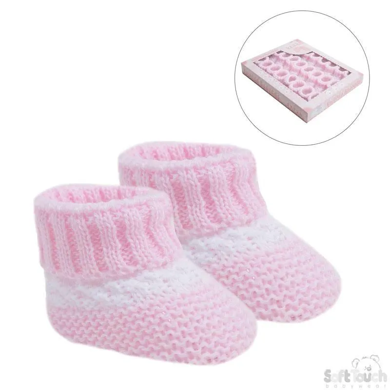 Baby Girls Pink & White Knitted Booties
