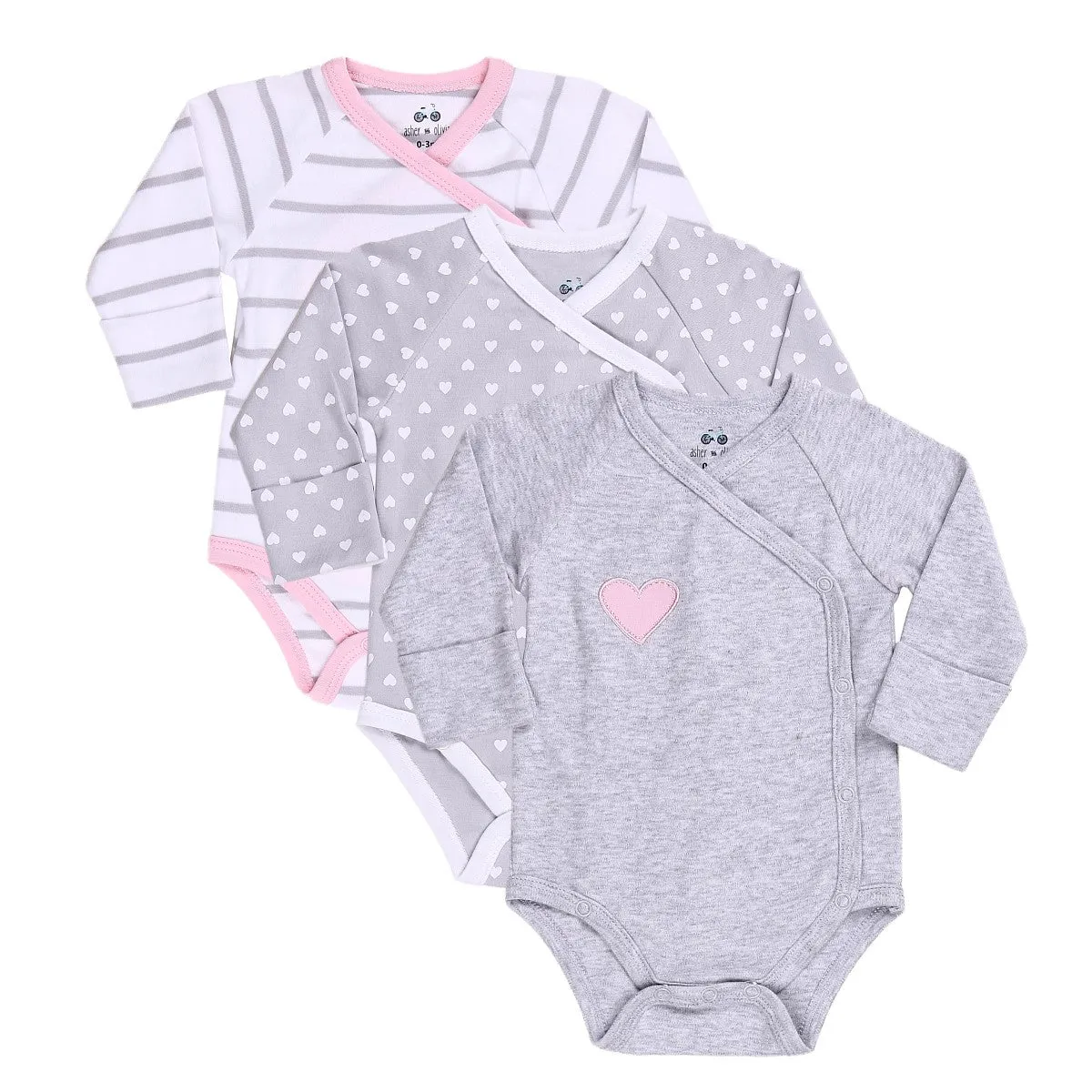 Baby Kimono Side Snap 3 Pc Girl Long Sleeve Bodysuit Set