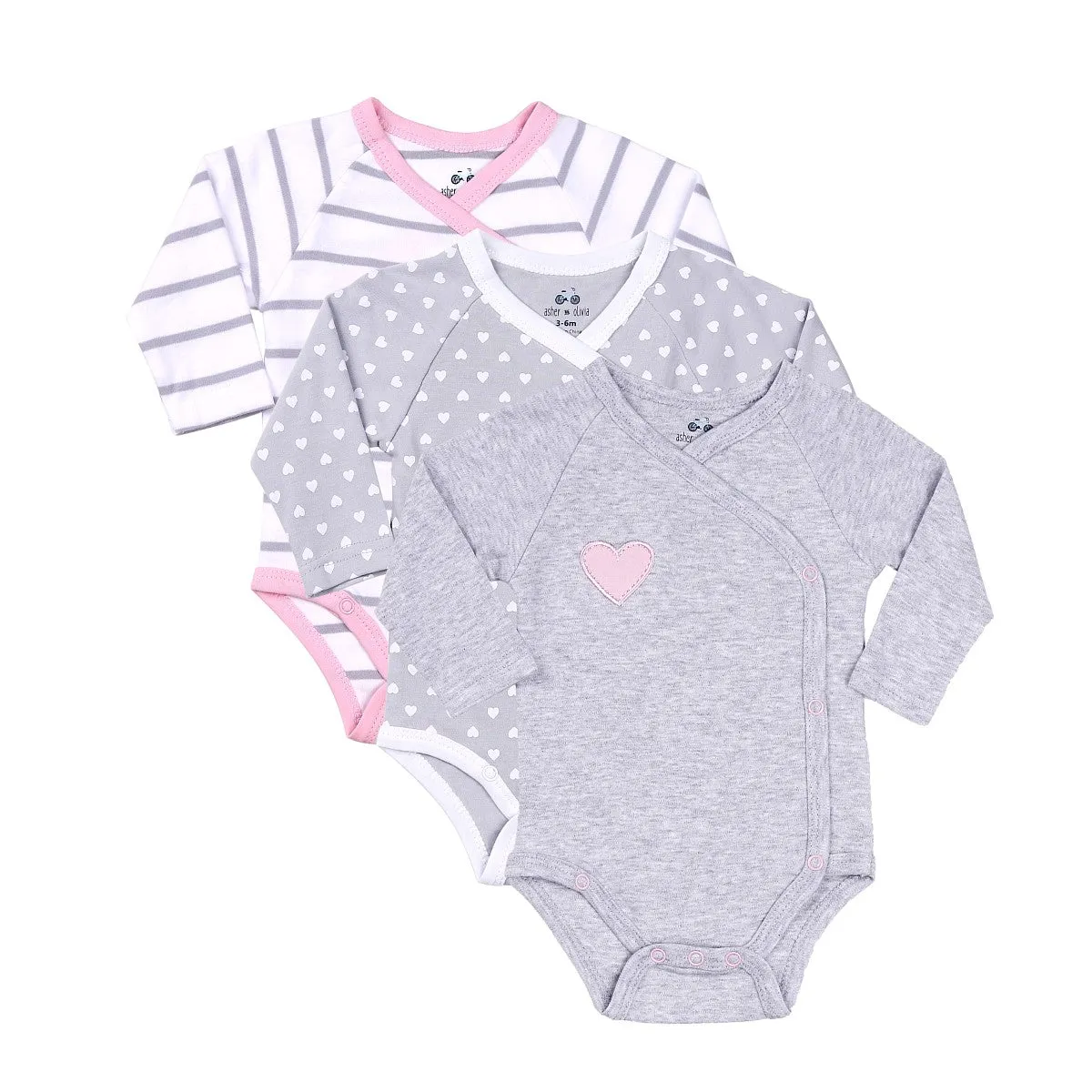 Baby Kimono Side Snap 3 Pc Girl Long Sleeve Bodysuit Set