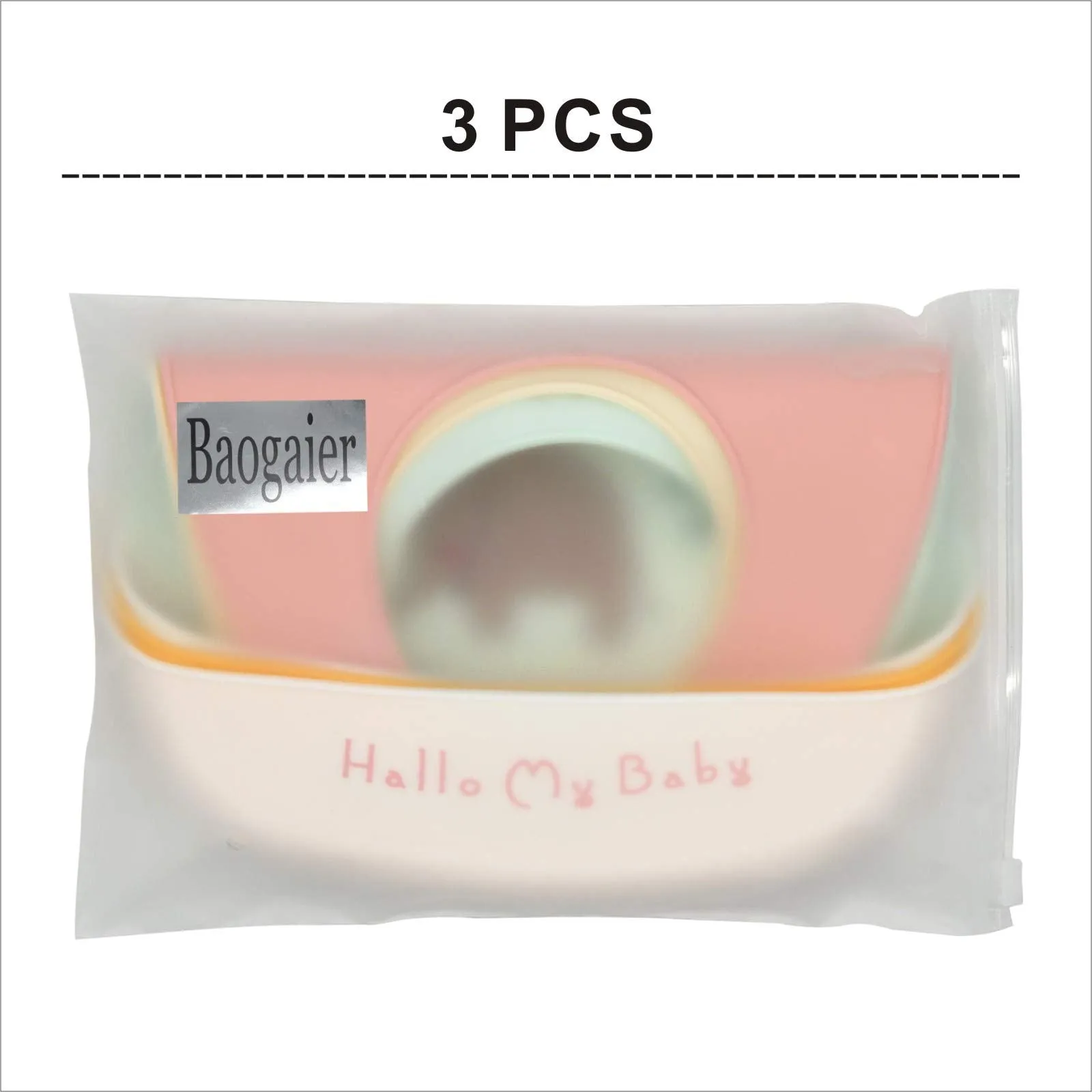 Baogaier Bibs Silicone Baby, 3 PCS Waterproof Weaning Bib for Babies Toddlers with Food Catcher Pocket, Soft Roll Up Easy Wipes Clean Plastic Feeding Bibs for Newborn Girl, Pink Blue Yellow Elephant, Crown, Outer Space