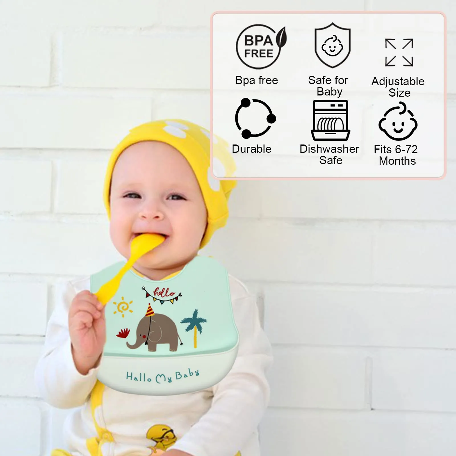 Baogaier Bibs Silicone Baby, 3 PCS Waterproof Weaning Bib for Babies Toddlers with Food Catcher Pocket, Soft Roll Up Easy Wipes Clean Plastic Feeding Bibs for Newborn Girl, Pink Blue Yellow Elephant, Crown, Outer Space