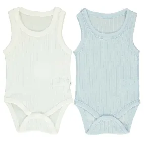 Bebetto Sleeveless Bodysuits Blue Ivory 2-Pack (0-9mths)