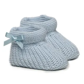Blue Bow Knit Booties
