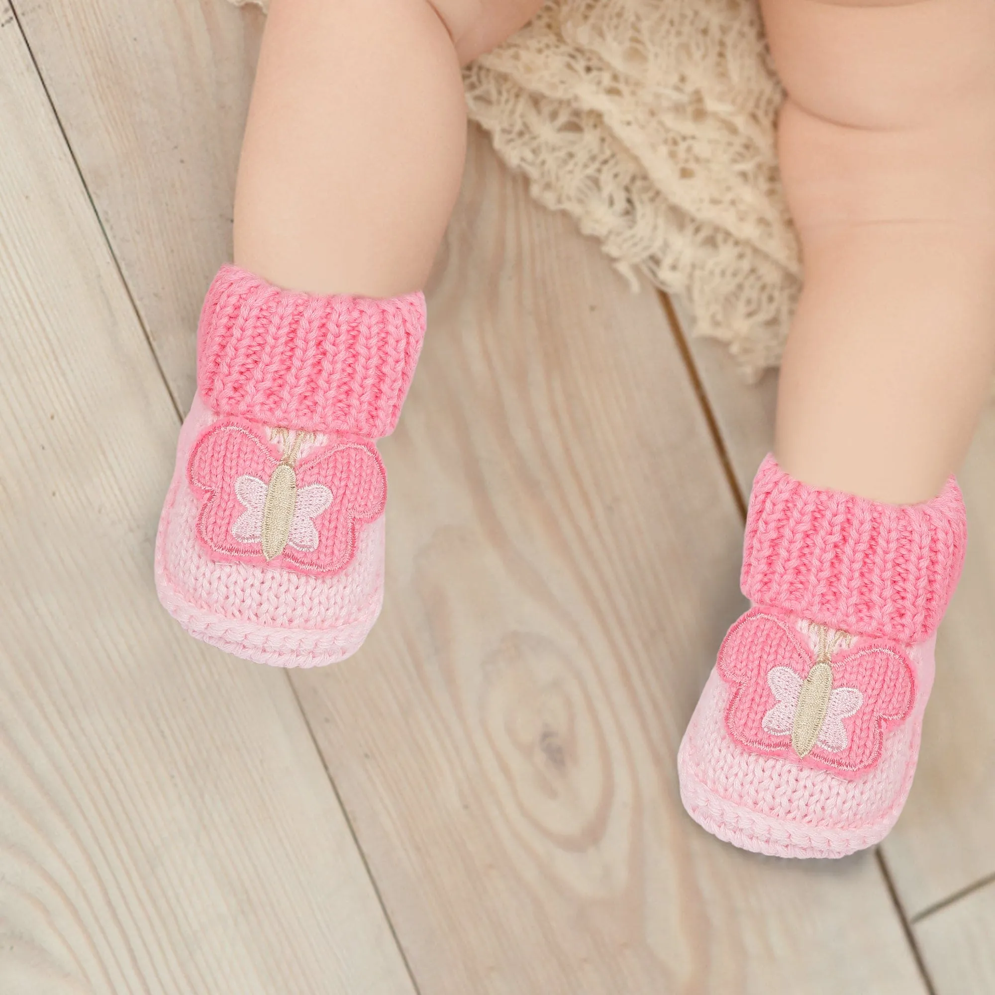 Butterfly Newborn Crochet Socks Booties - Pink