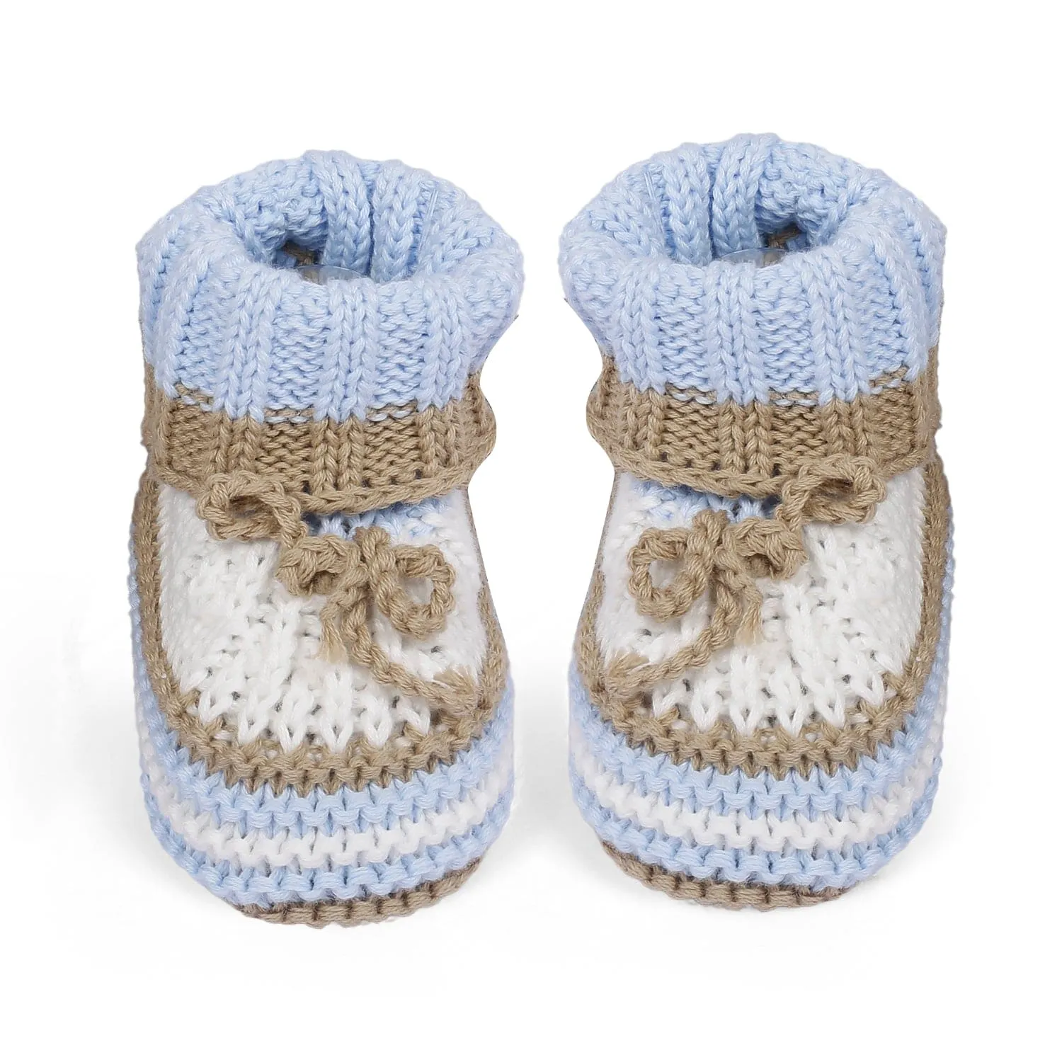 Cap And Booties Gift Set Soft Knitted Blue And White