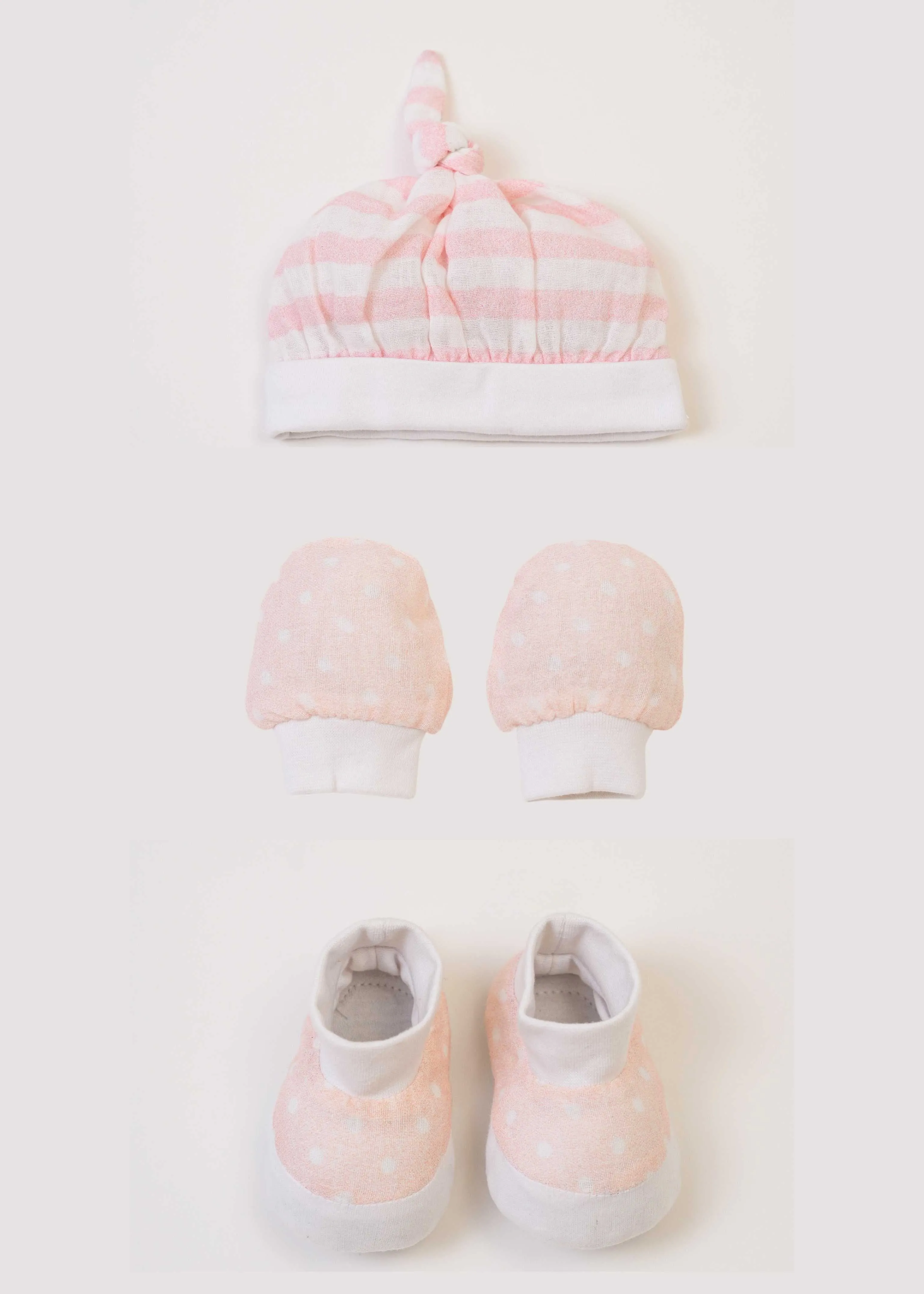 Cap  Mittens   Booties set - Pink