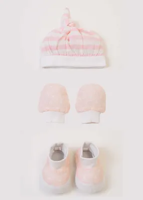 Cap  Mittens   Booties set - Pink
