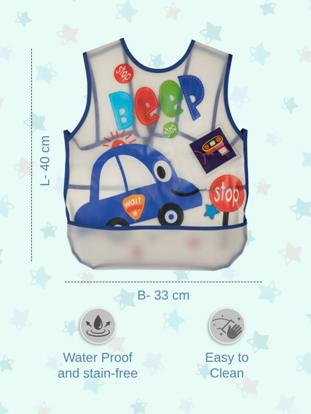 Car-Themed Waterproof Feeding Bib with Stop Sign and Traffic Icons