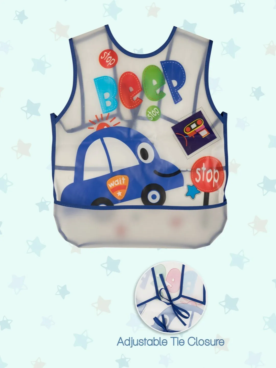 Car-Themed Waterproof Feeding Bib with Stop Sign and Traffic Icons