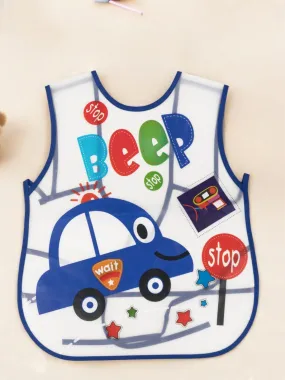 Car-Themed Waterproof Feeding Bib with Stop Sign and Traffic Icons