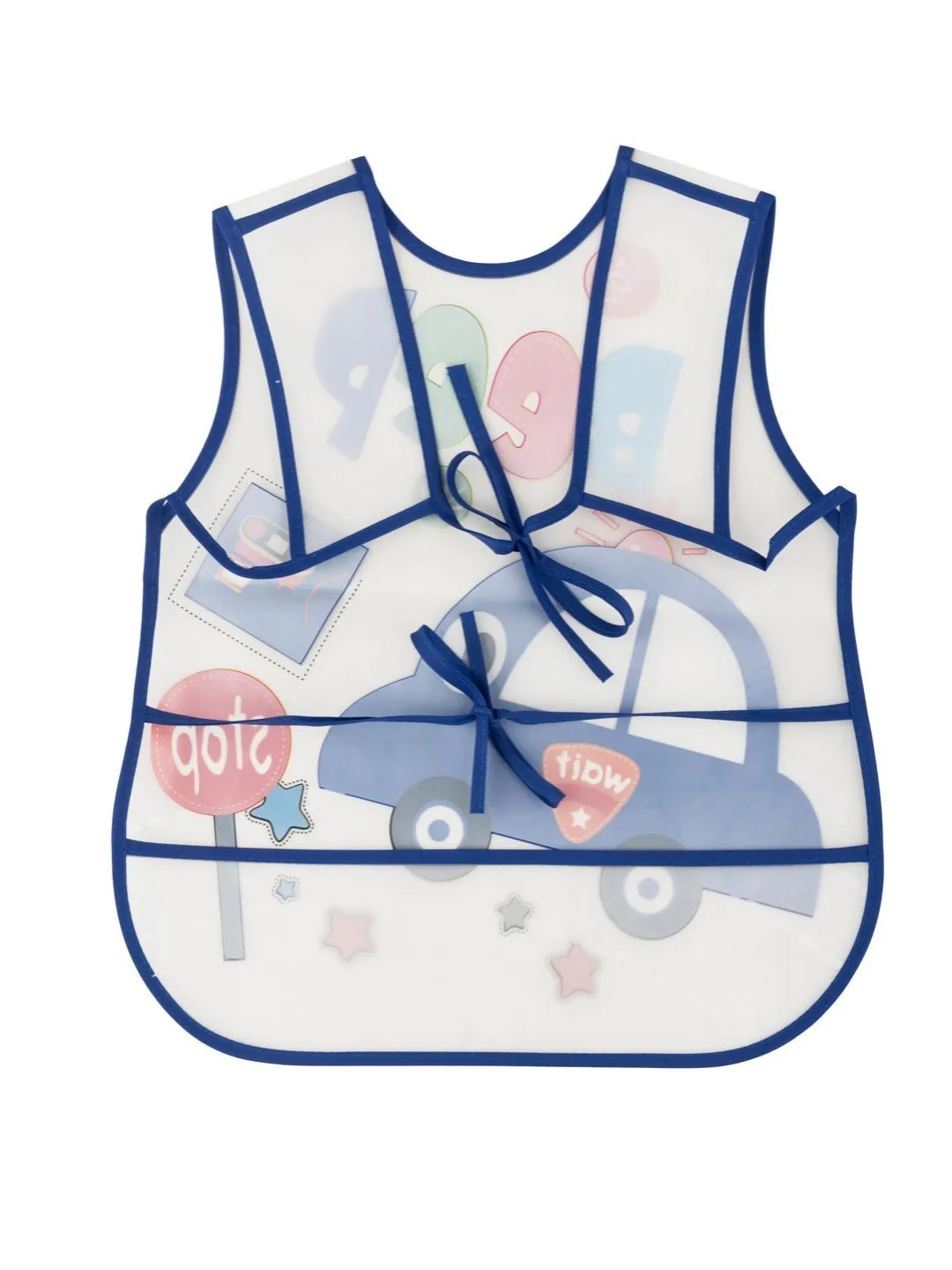 Car-Themed Waterproof Feeding Bib with Stop Sign and Traffic Icons