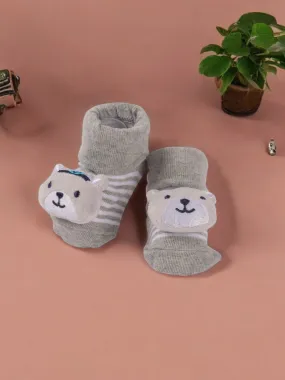 Charming Baby Socks with Bear Face and Striped Design – Soft and Cozy