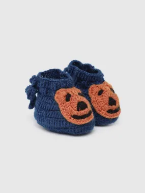 Chutput Kids Woollen Hand Knitted Bear Detailed Booties - Blue