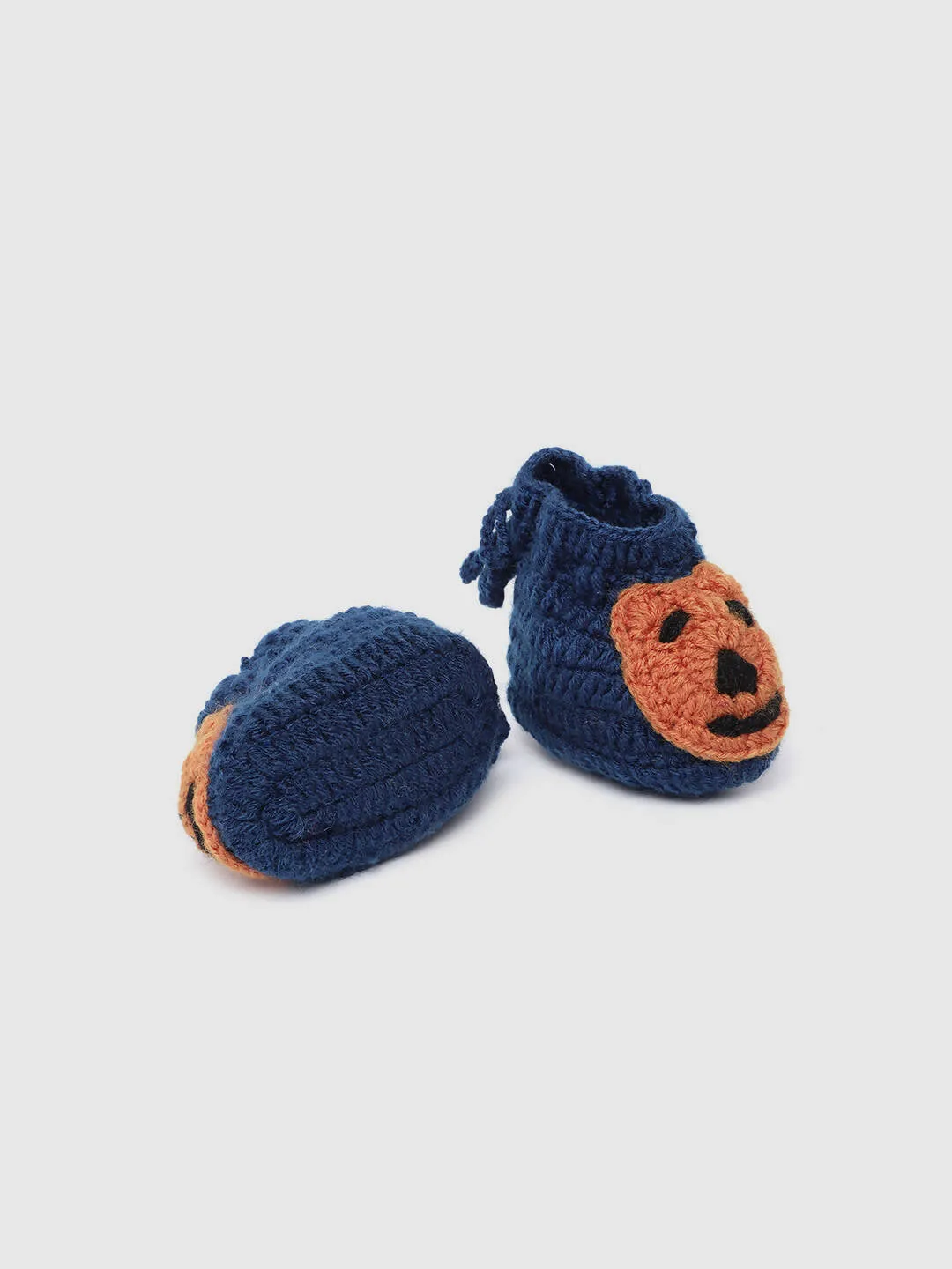 Chutput Kids Woollen Hand Knitted Bear Detailed Booties - Blue