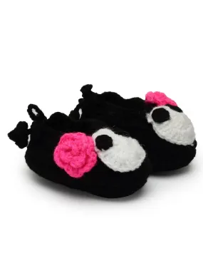Chutput Kids Woollen Hand Knitted Cartoon Face Detailed Booties - Black