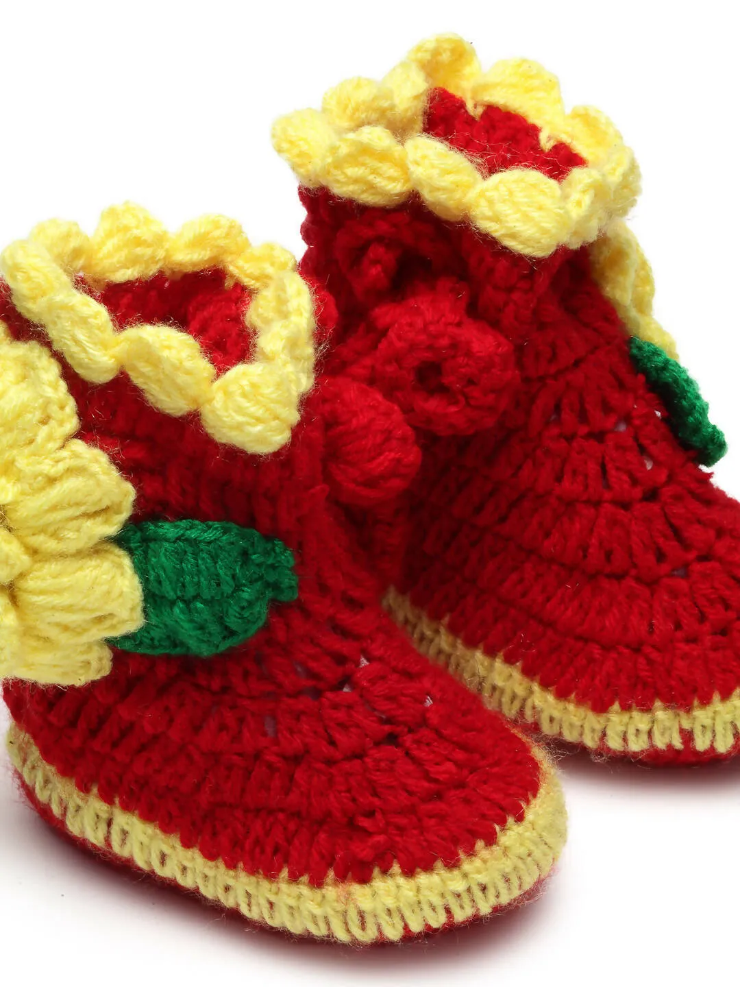 Chutput Kids Woollen Hand Knitted Flower Decor Booties - Red