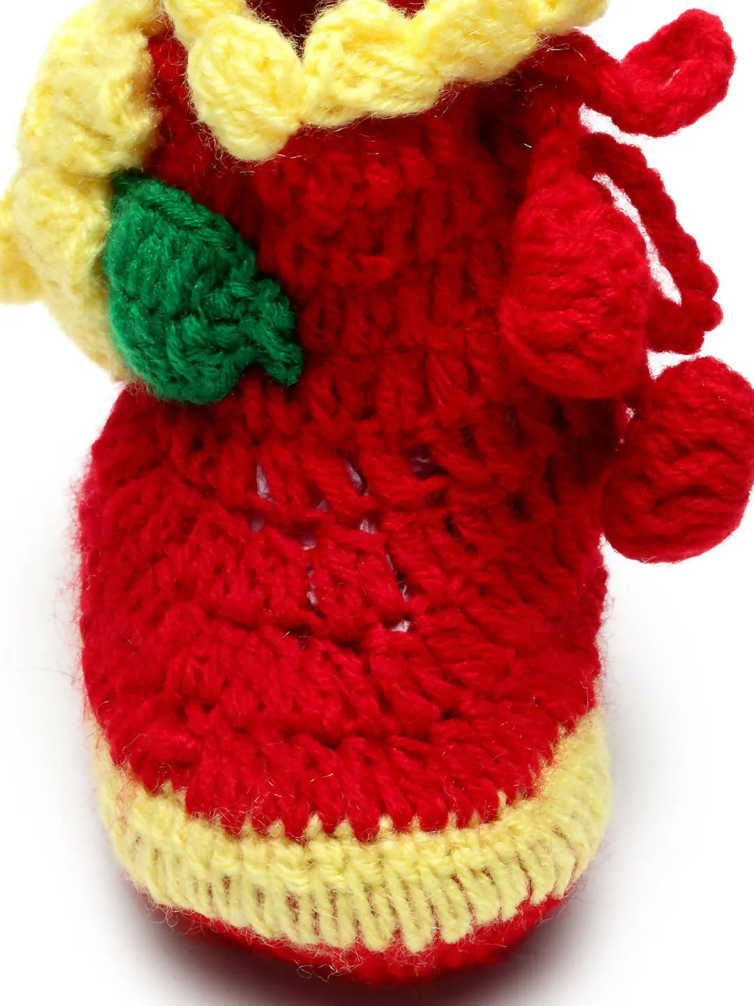 Chutput Kids Woollen Hand Knitted Flower Decor Booties - Red