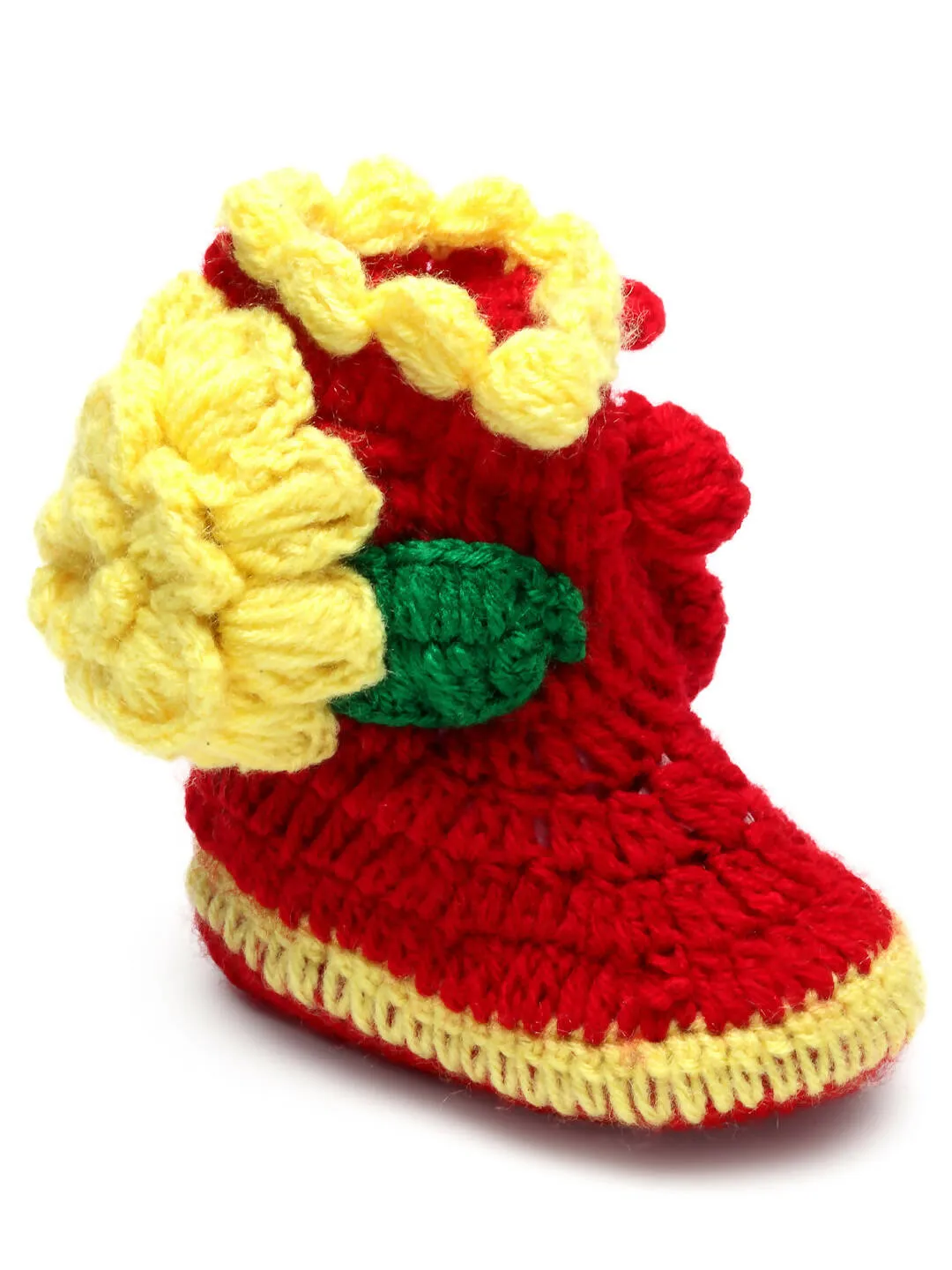 Chutput Kids Woollen Hand Knitted Flower Decor Booties - Red