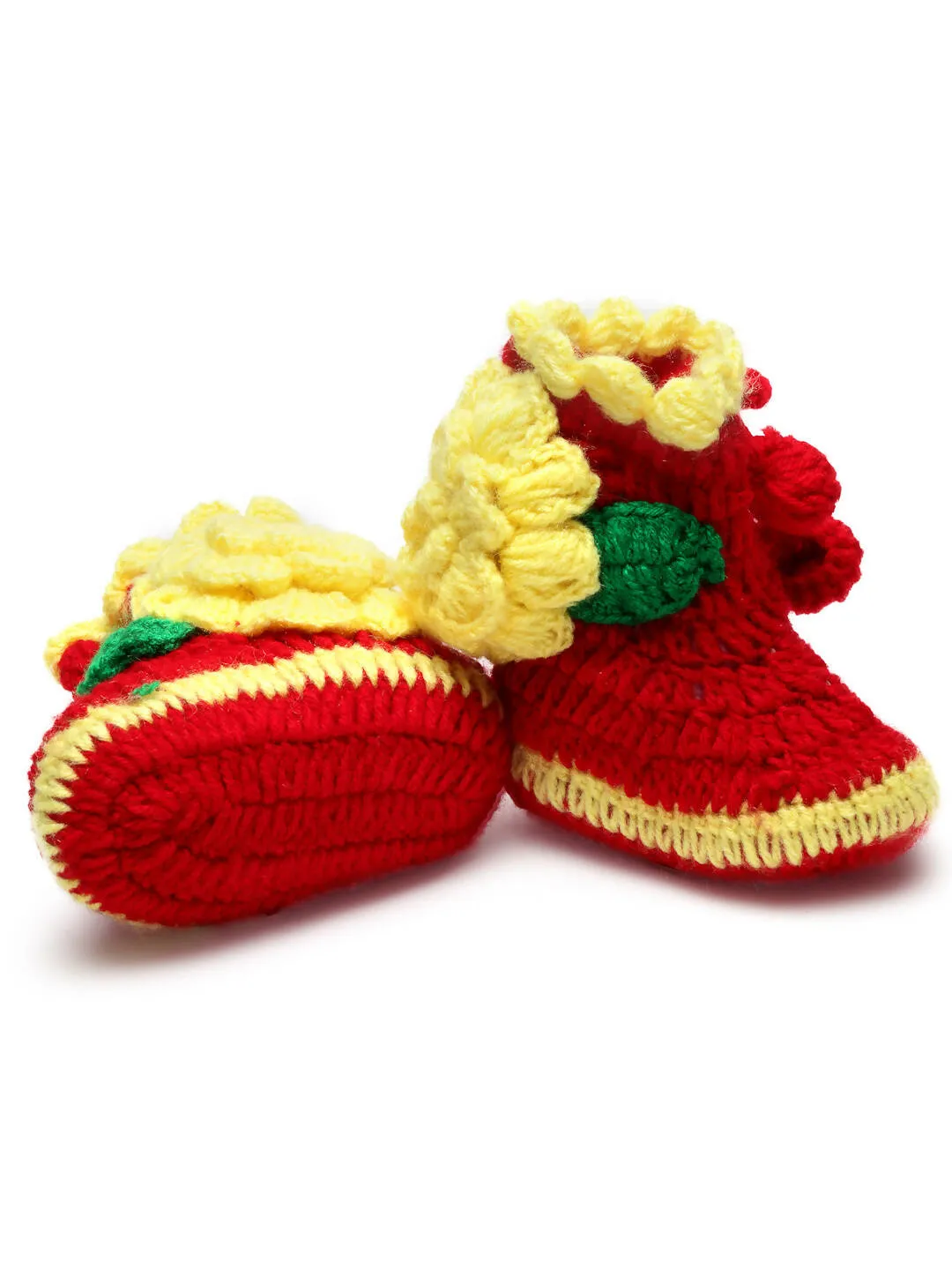 Chutput Kids Woollen Hand Knitted Flower Decor Booties - Red