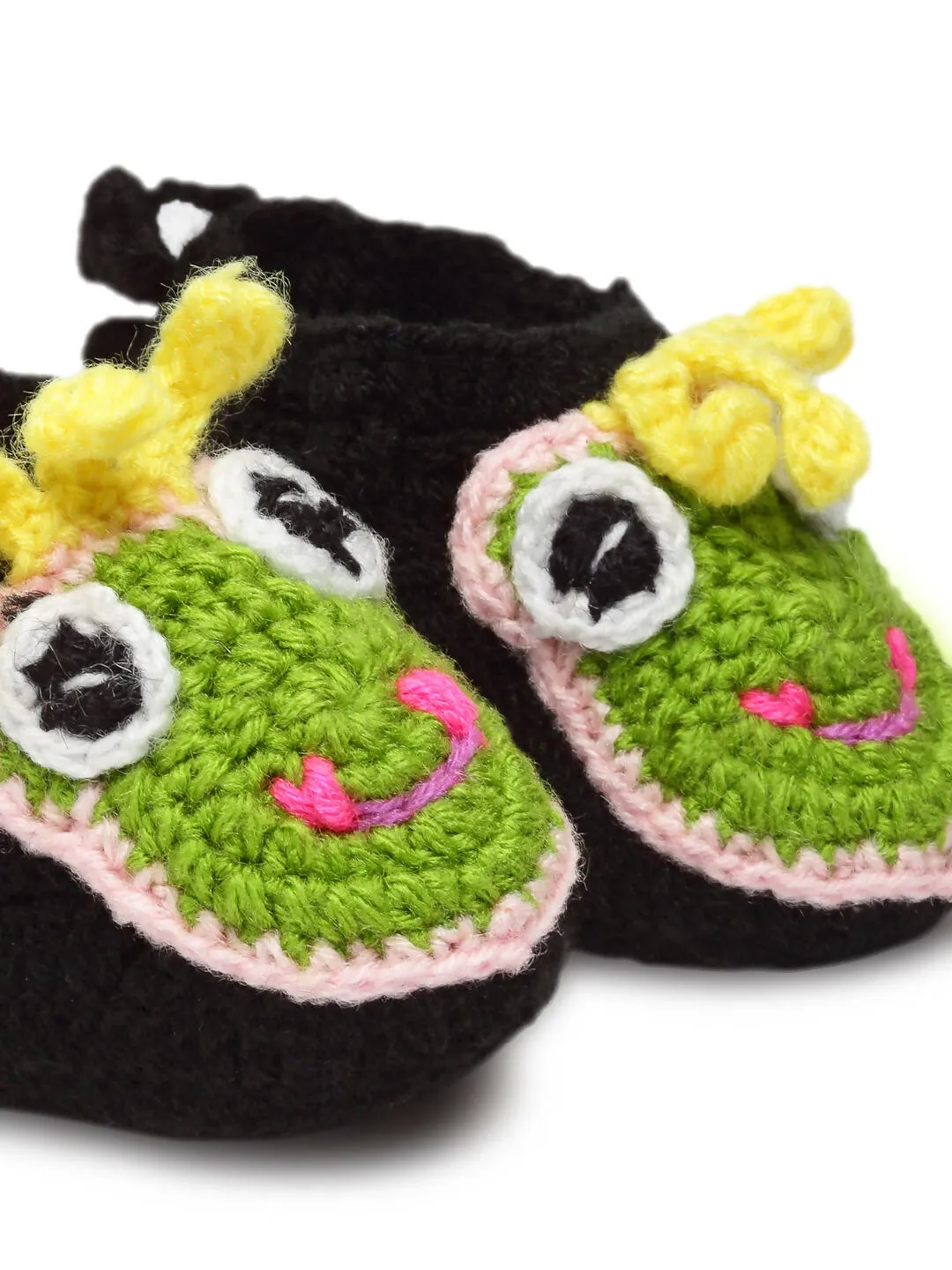 Chutput Kids Woollen Hand Knitted Frog Face Detailed Booties - Black
