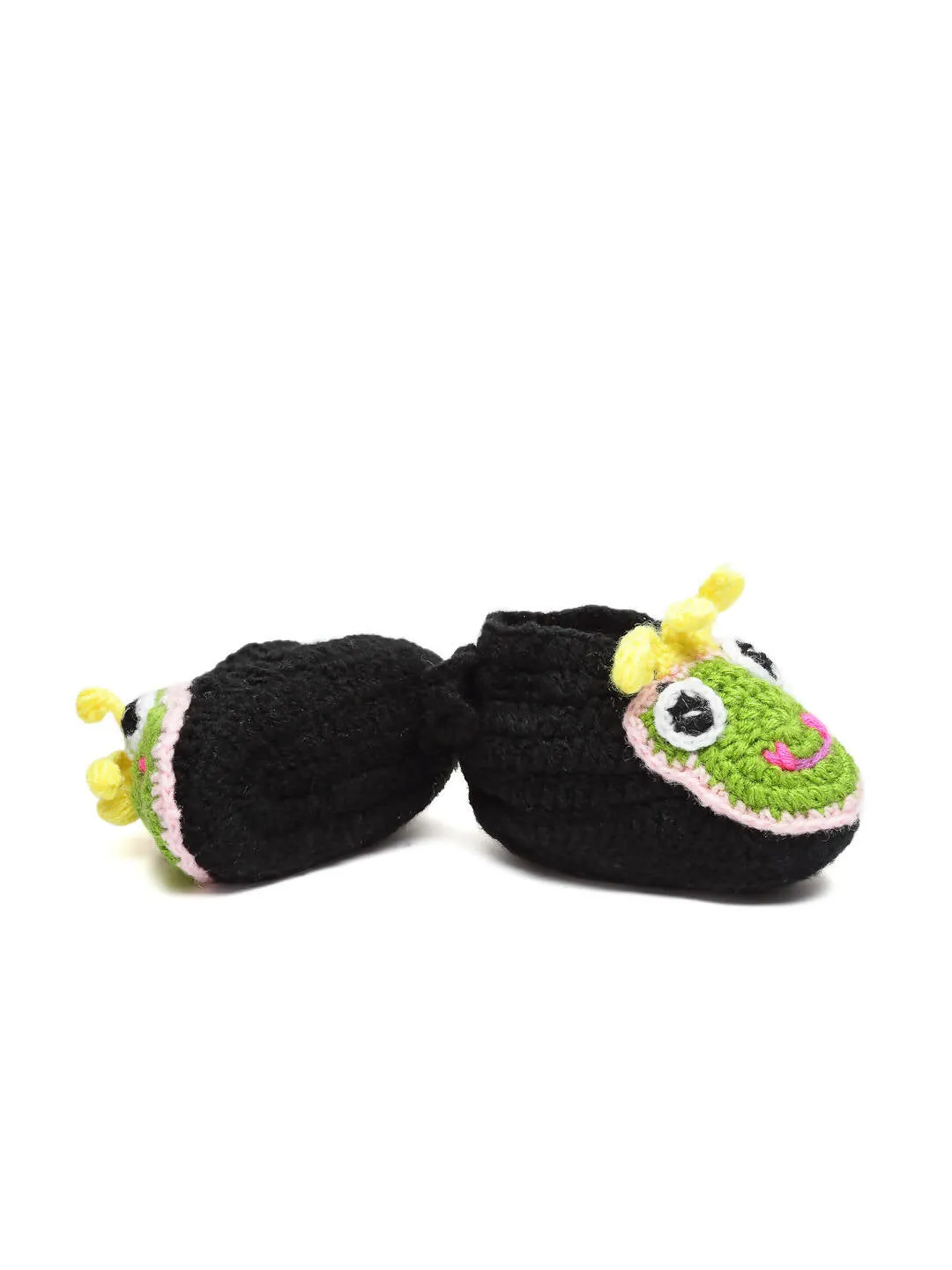 Chutput Kids Woollen Hand Knitted Frog Face Detailed Booties - Black