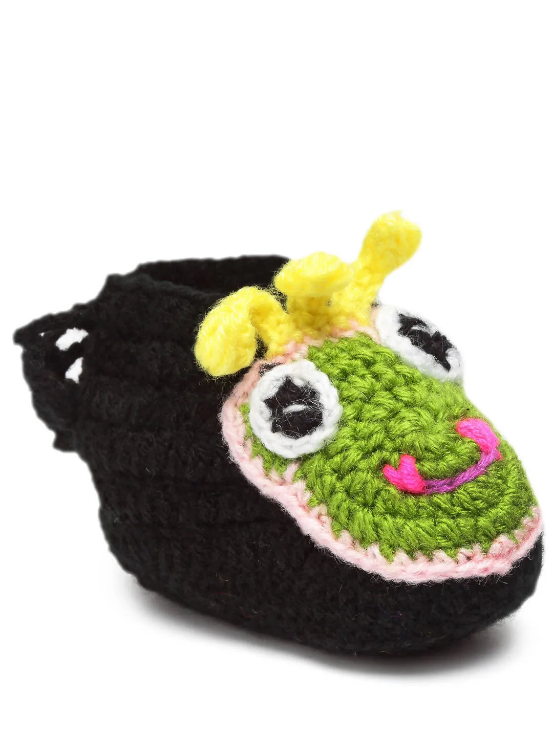 Chutput Kids Woollen Hand Knitted Frog Face Detailed Booties - Black