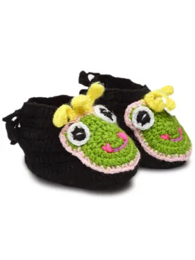 Chutput Kids Woollen Hand Knitted Frog Face Detailed Booties - Black
